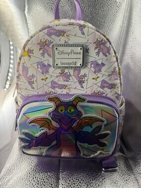 NWT Disney Parks Figment Purple and White Iridescent Loungefly Backpack